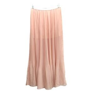 Women's Pleated Maxi Skirt Size Medium Pink Sheer Long Flowy Love Riche